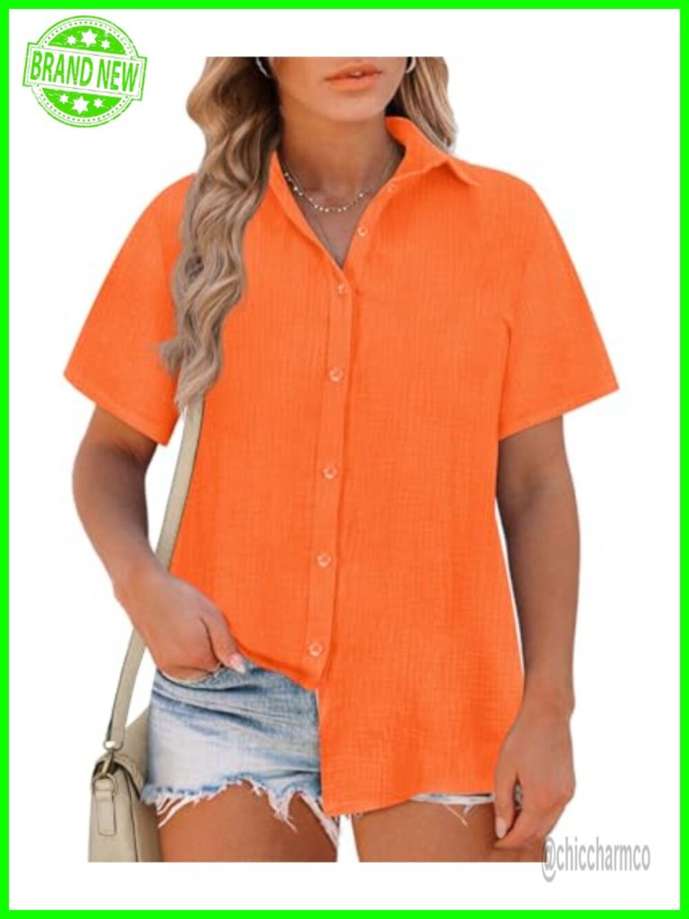 Womens Plus Size Button Down Shirt Roll-Up Short Sleeve Collared Blouse